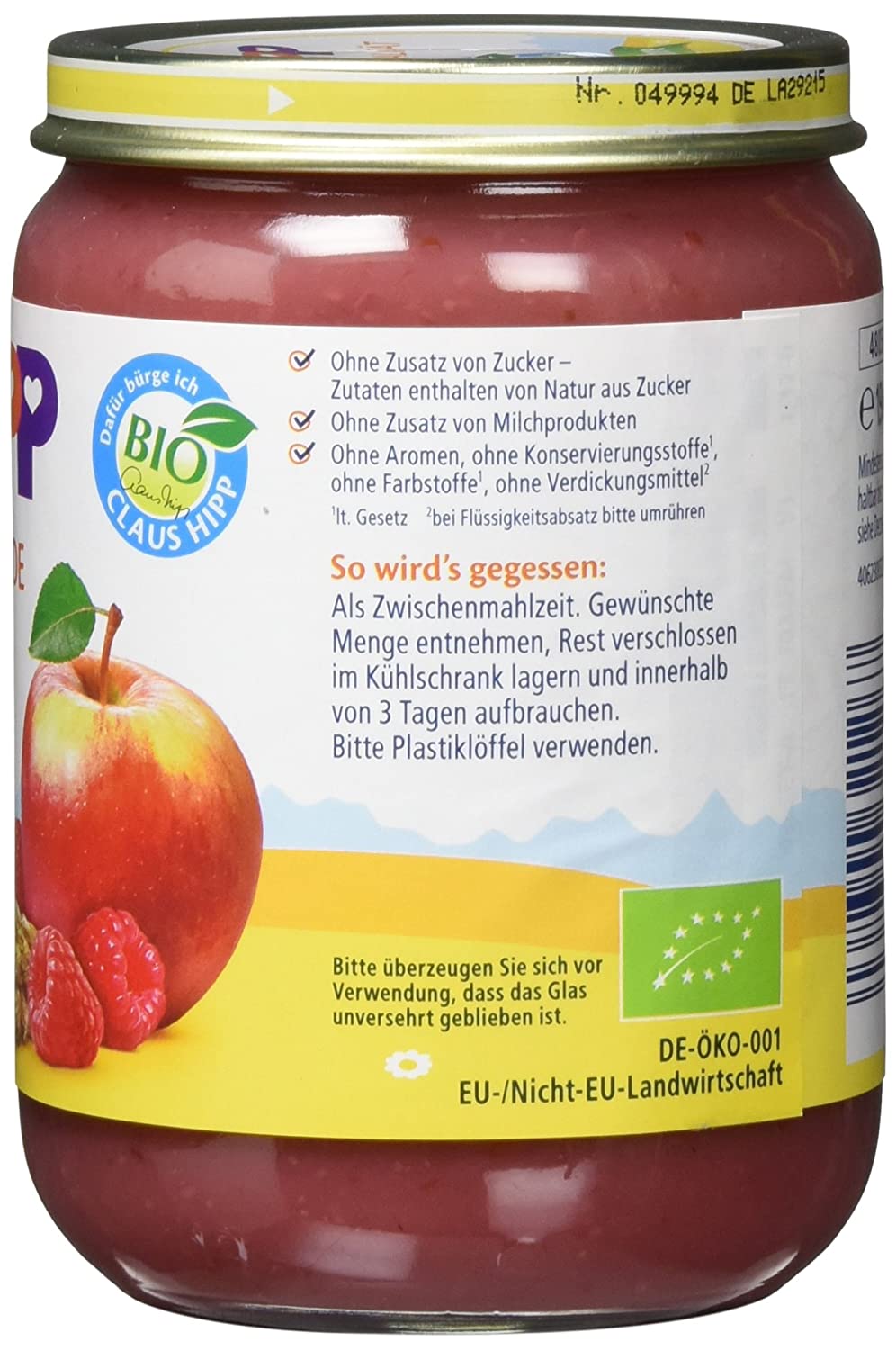 Hipp Frucht & Getreide, Himbeere in Apfel mit Dinkelgrieß, 6er Pack (6 x 190 g)