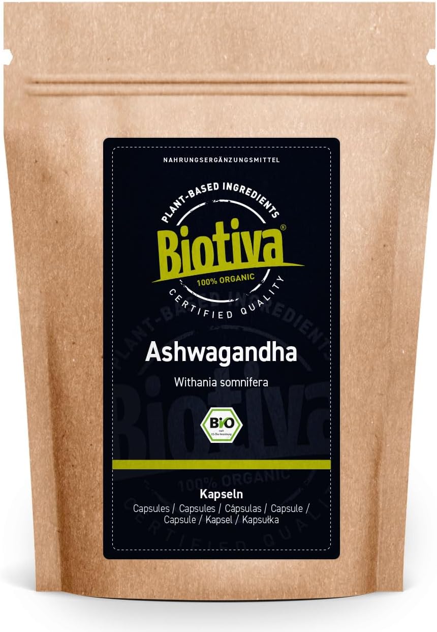 Ashwagandha 180 Capsules Organic - 1500 mg Daily Dose - Withhania Somnifera - Indian Ayurveda - Sleeping Berry - Bottled in Germany Biotiva