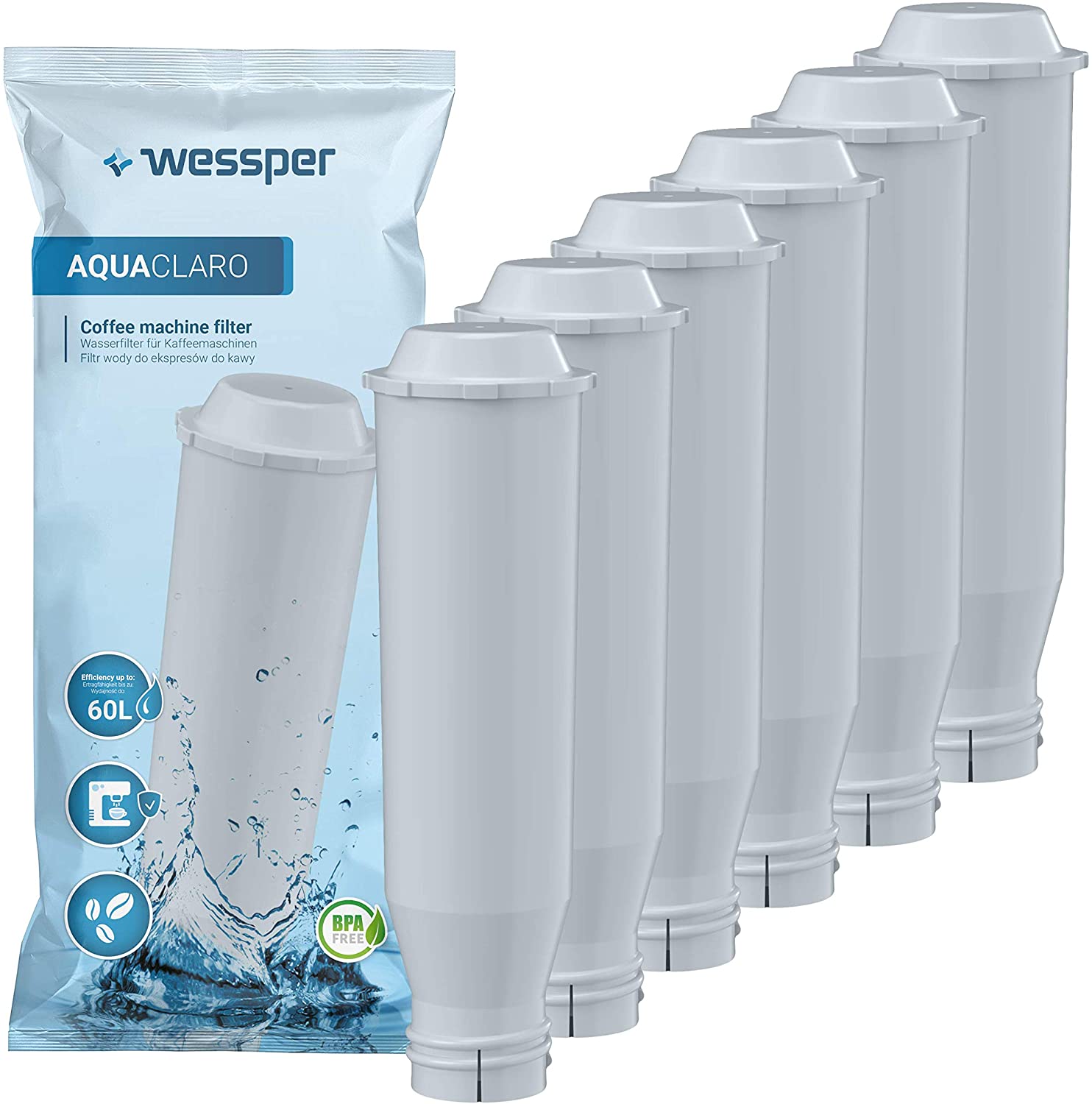 Wessper Water Filter Compatible with Krups Claris F088 F 088, Fits Many Models from Krups, Siemens, Bosch, AEG, Tefal, Neff, Gaggenau (Pack of 6)