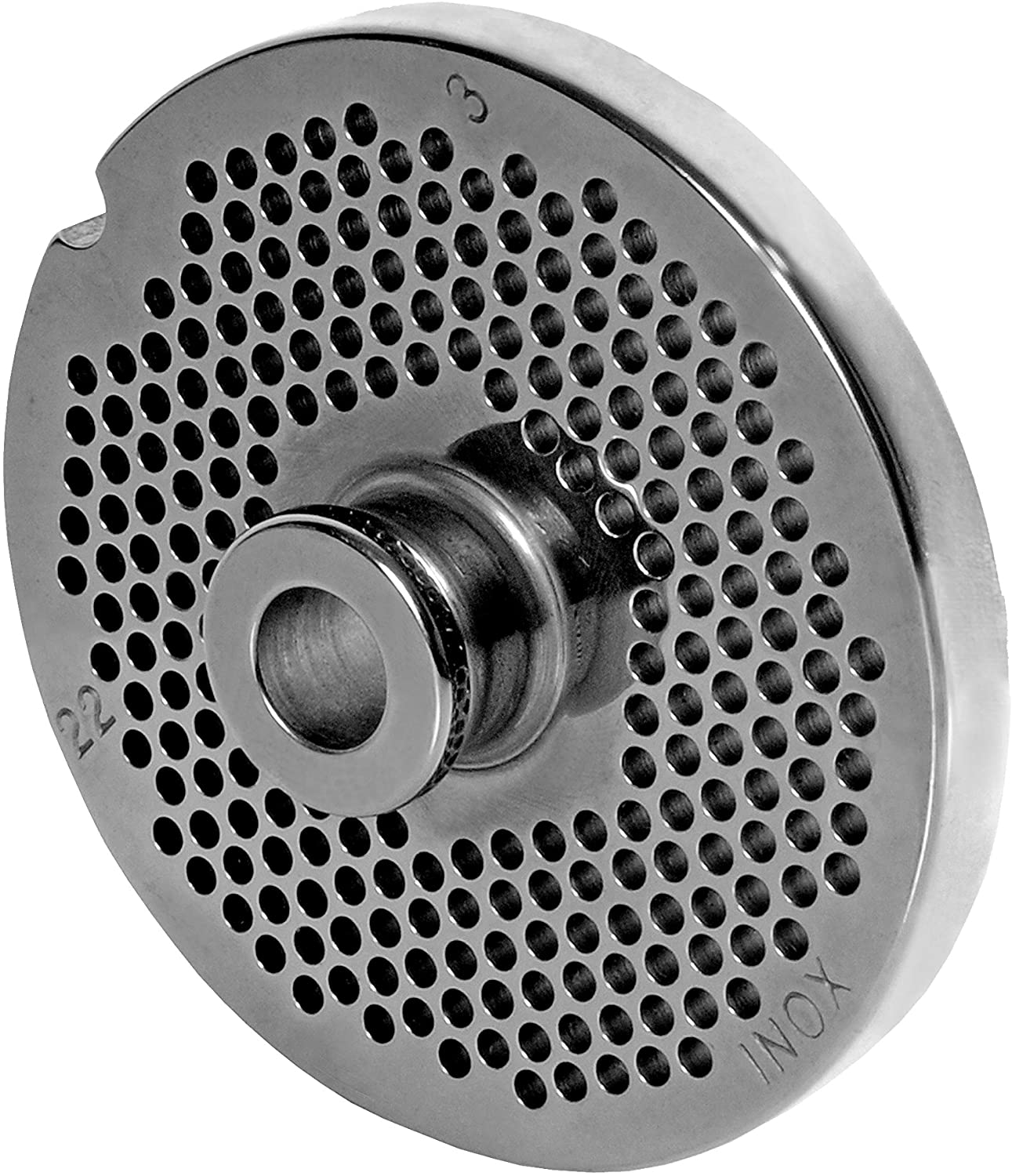 WolfCut INOX Perforated Disc with Hub Size 22 - 3.0 mm Bore - Compatible with Mincer Size 22
