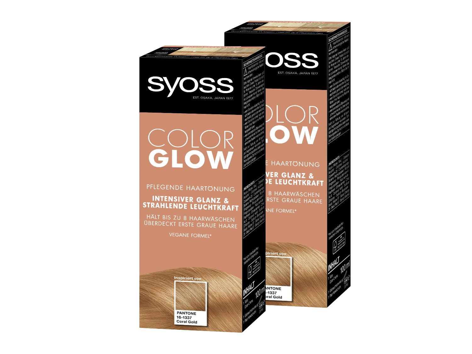Syoss Color Glow Coral Gold Pantone 16-1337 (2 x 100 ml), semi-permanent colouration for radiant color intensity up to 8 hair washes without damaging the hair