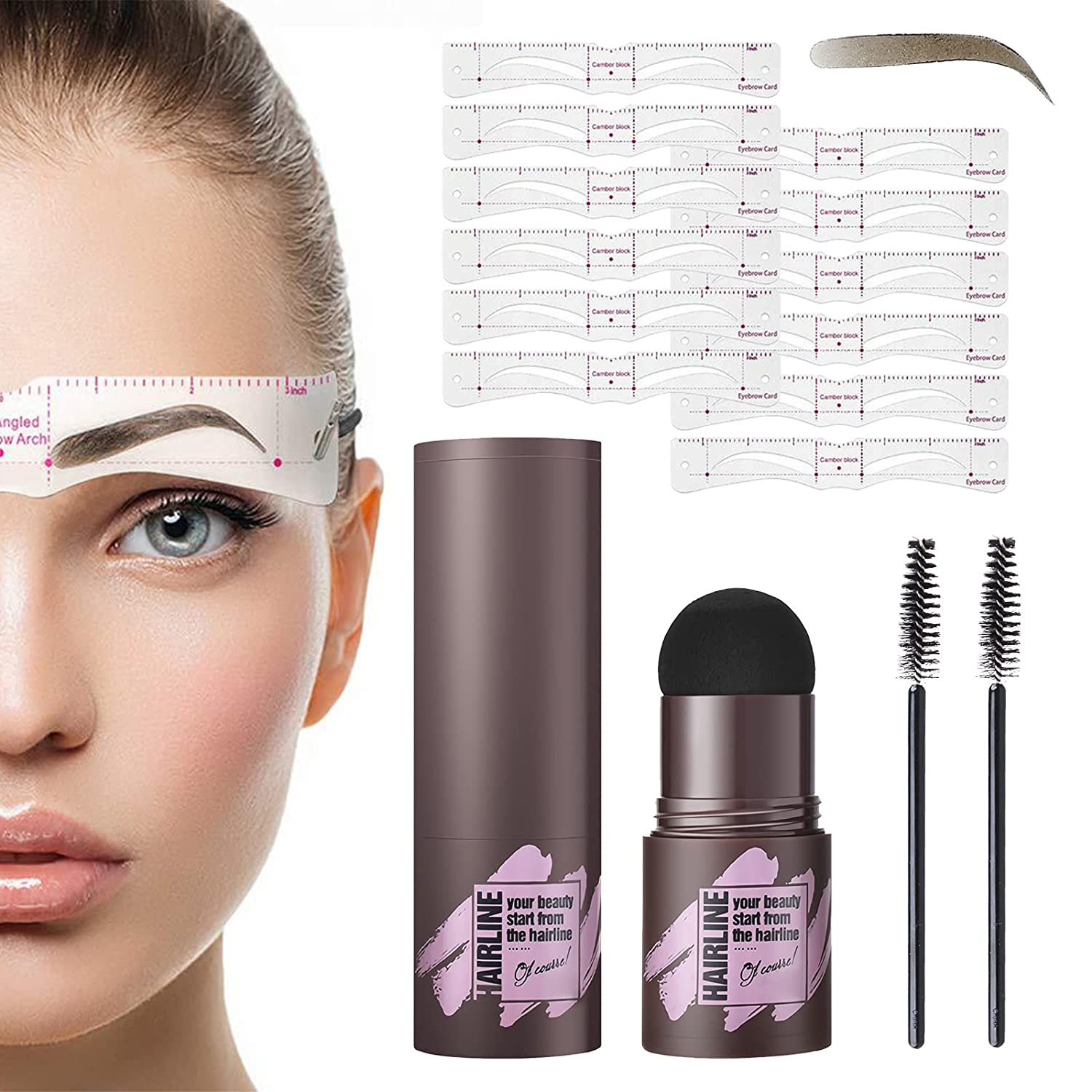 TruuMe Augenbrauen Schablone, Eyebrow Stamp, Eyebrow Powder, Augenbrauen Stempel,12 Sätze Wiederverwendbaren Augenbrauen-Schablonen 2 Augenbrauen-Stift-Pinsel,Wasserfestes Augenbrauen-Puder-Set, Dunkelbraun, ‎dunkelbraun