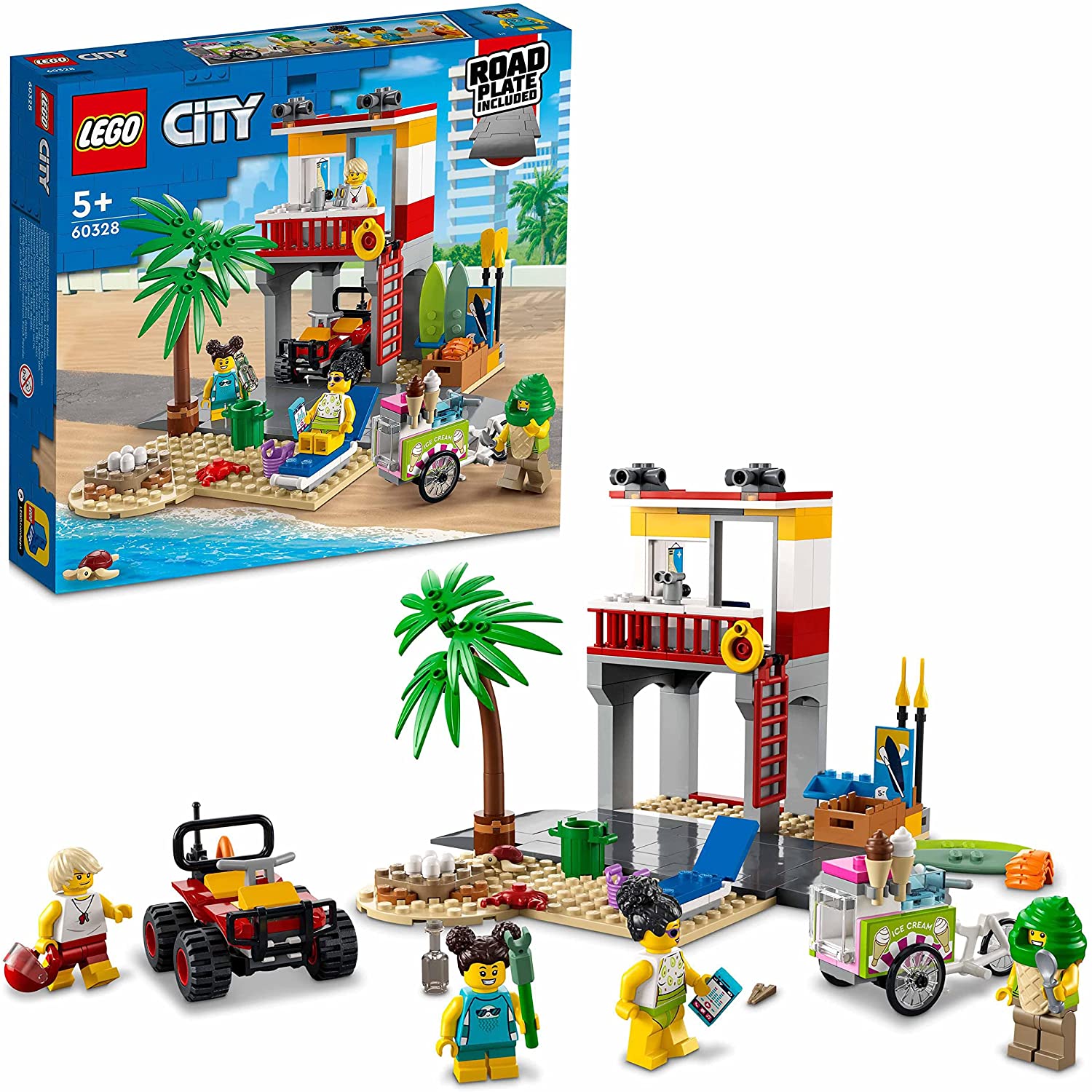 LEGO 60328 City Rettungsschwimmer-Station, mit Spielzeug-Geländewagen, Stra