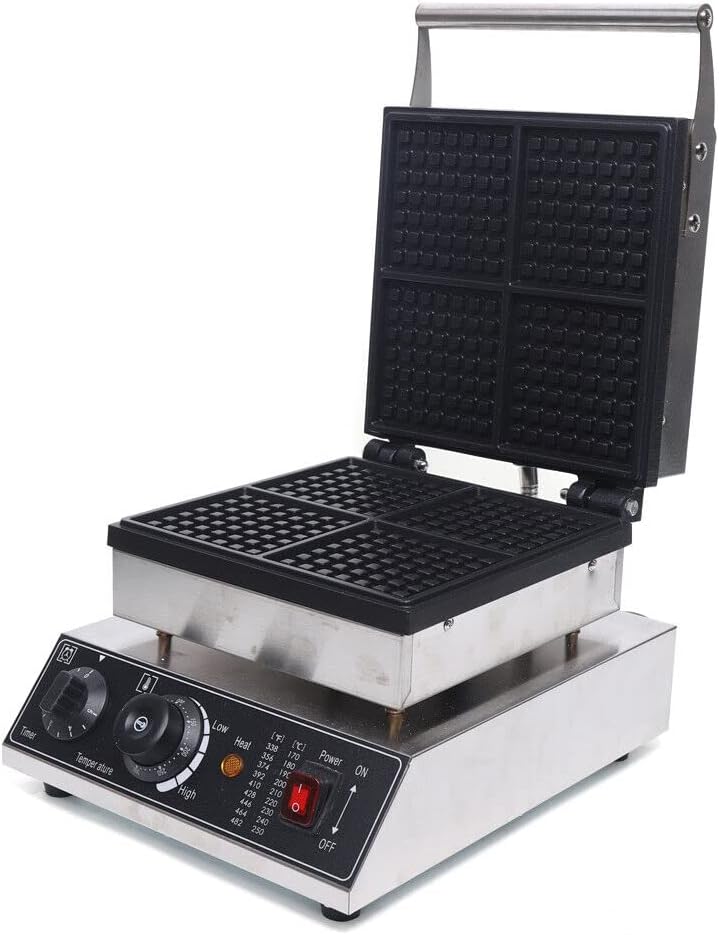 Waffle Iron, Waffle Machine, 1750 W, 4-Place Waffle Maker, Waffle Machine, Commercial Waffle Machine, Multifunctional Waffle Machine