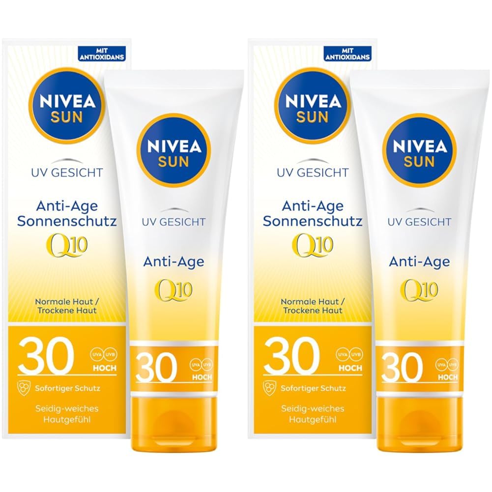 NIVEA SUN UV Face Anti-Age Sun Protection Q10 with SPF 30 (50 ml), Moisturizing Face Sun Cream, Anti-Wrinkle Sun Cream with Protection from UVA/UVB Radiation (Pack of 2)