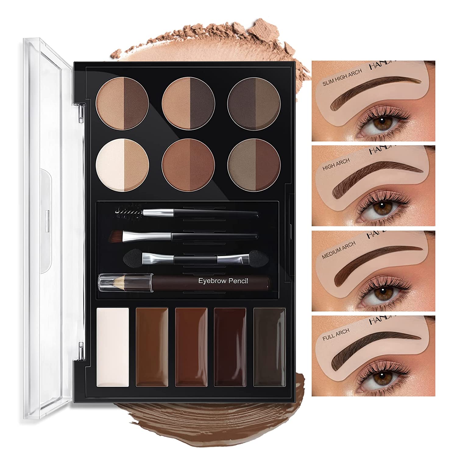 anglicolor Eyeshadow Palette Eyebrow Powder Set, Eyebrow Stamp Stencil Brown Eyebrow Pencil Eyeshadow Brush Reusable Long Lasting Powder & Cream Makeup Palette 17 Natural Colours, ‎colour
