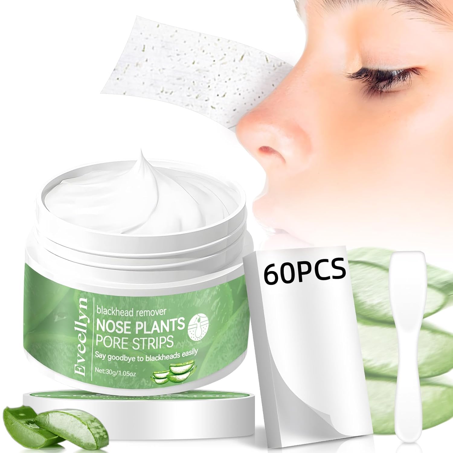 Blackhead Removal (30g), 60 Pieces Pore Strips, Blackhead Remover for Face, Cream Dries from Glued Below 25 Degrees, Place Bottle in Boiling Water to Soften