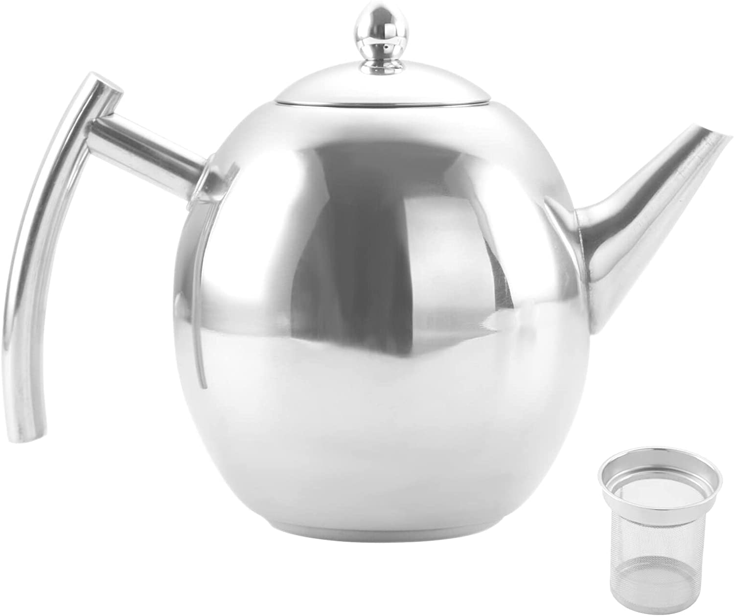 Stainless Steel Teapot with Strainer Insert, 1.5 L / 2 L Kettle Coffee Pot with Lid and Carry Handle, Heated Tea Maker for All Scented Tea and Infusion Tea (Upgrade: 1.5 L)
