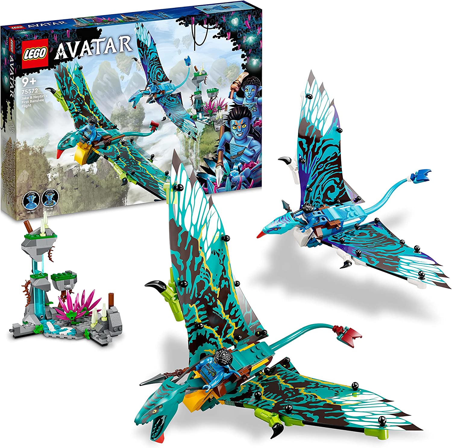 LEGO 75572 Avatar Jake and Neytiris First Flight on a Banshee, Pandora Film Set with Banshees, Minifigures and Glow in the Dark Elements