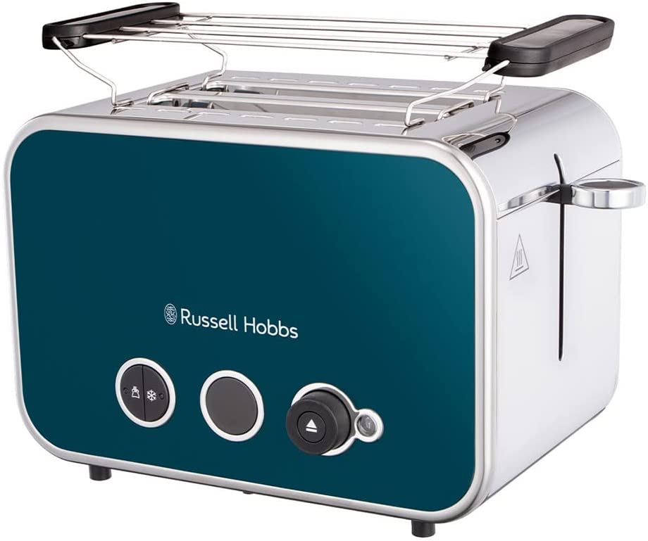 Russell Hobbs Distinctions 26431-56 Toaster [for 2 Slices] Stainless Steel Ocean Blue (Extra Wide Toast Slots, Includes Bun Attachment, 6 Browning Levels + Defrost & Warming Function, Lift & Look Function, 1600 W)