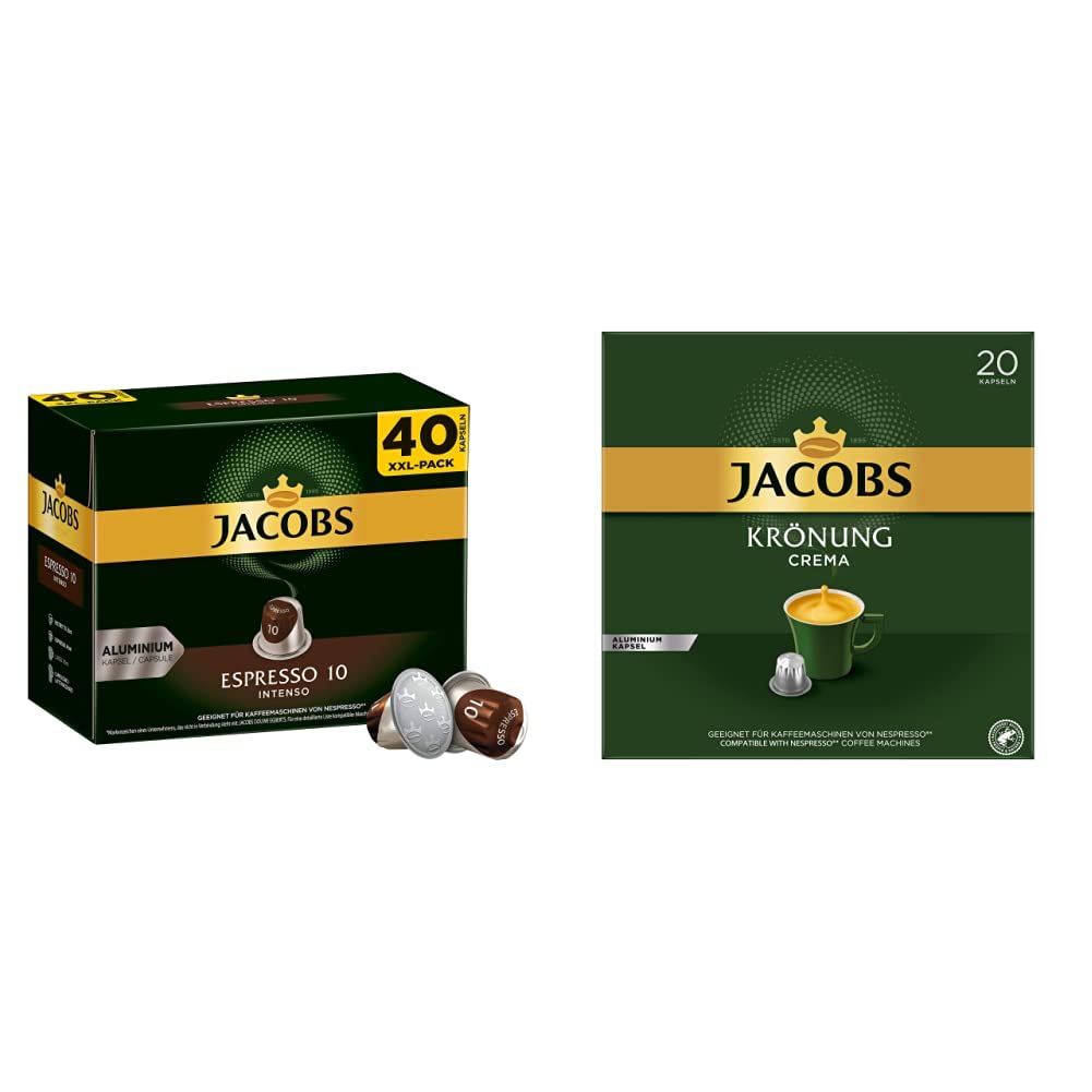 Jacobs Espresso Intico Coffee Capsules (For Short Time Only) Mega Pack XXL, Intensity 10 of 12 & Coffee Capsules Coronation Crema, 200 Nespresso Compatible Capsules, Pack of 10, 10 x 20 Drinks, 1040