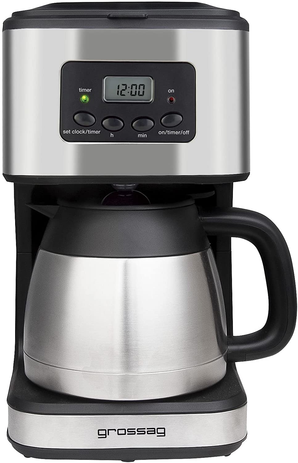 grossag KA 47.17 with Timer and Thermal Jug Coffee Machine, Stainless Steel/Plastic, 1.2 Litres, Silver/Black