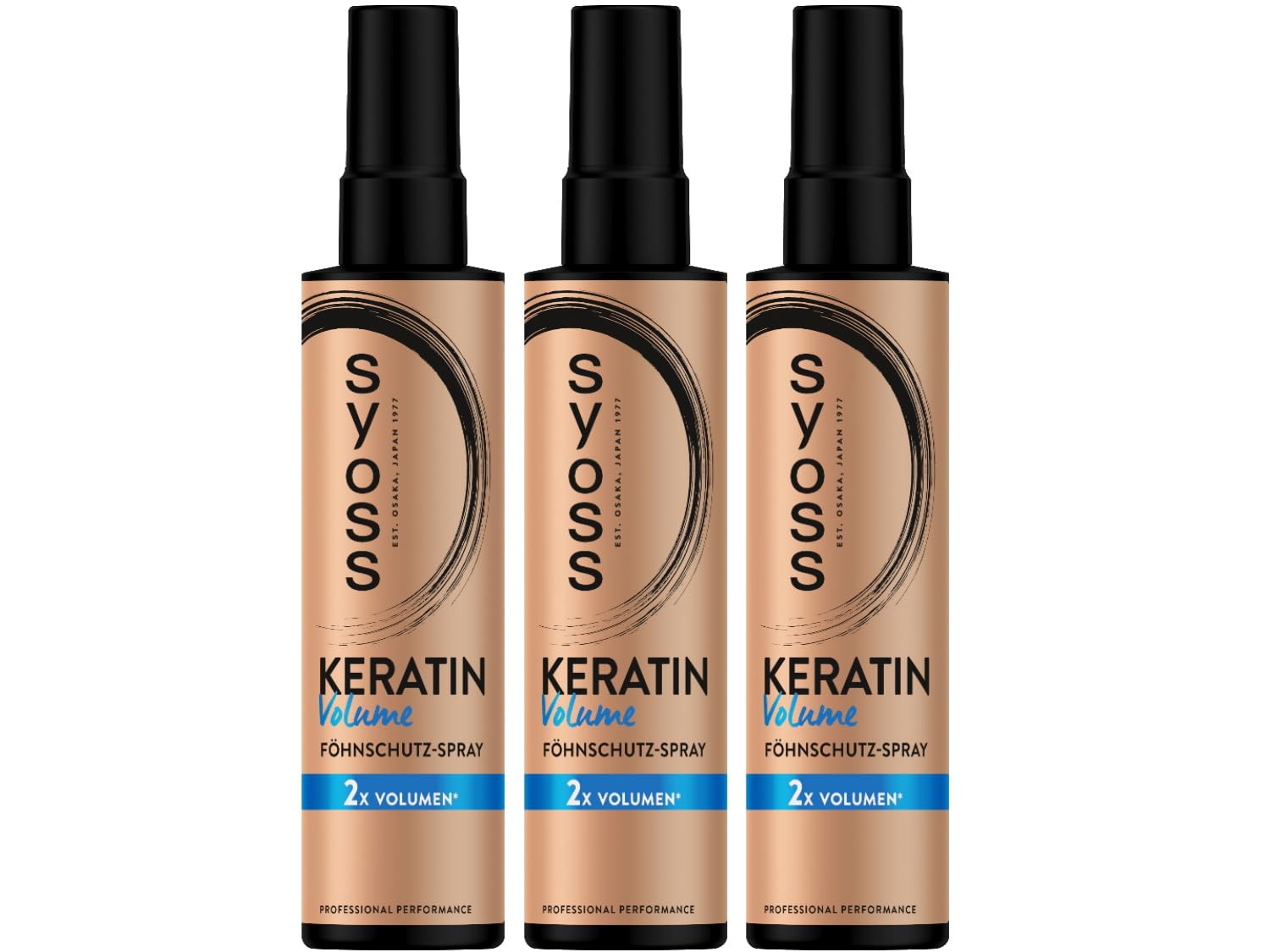 SYOSS Keratin Volume Hair Dryer Protection Spray (3 x 200 ml), Heat Protection Spray Provides Heat Protection up to 230 °C, Volume Hair Dryer Spray with Keratin for Anti-Flat Volume Effect from Root