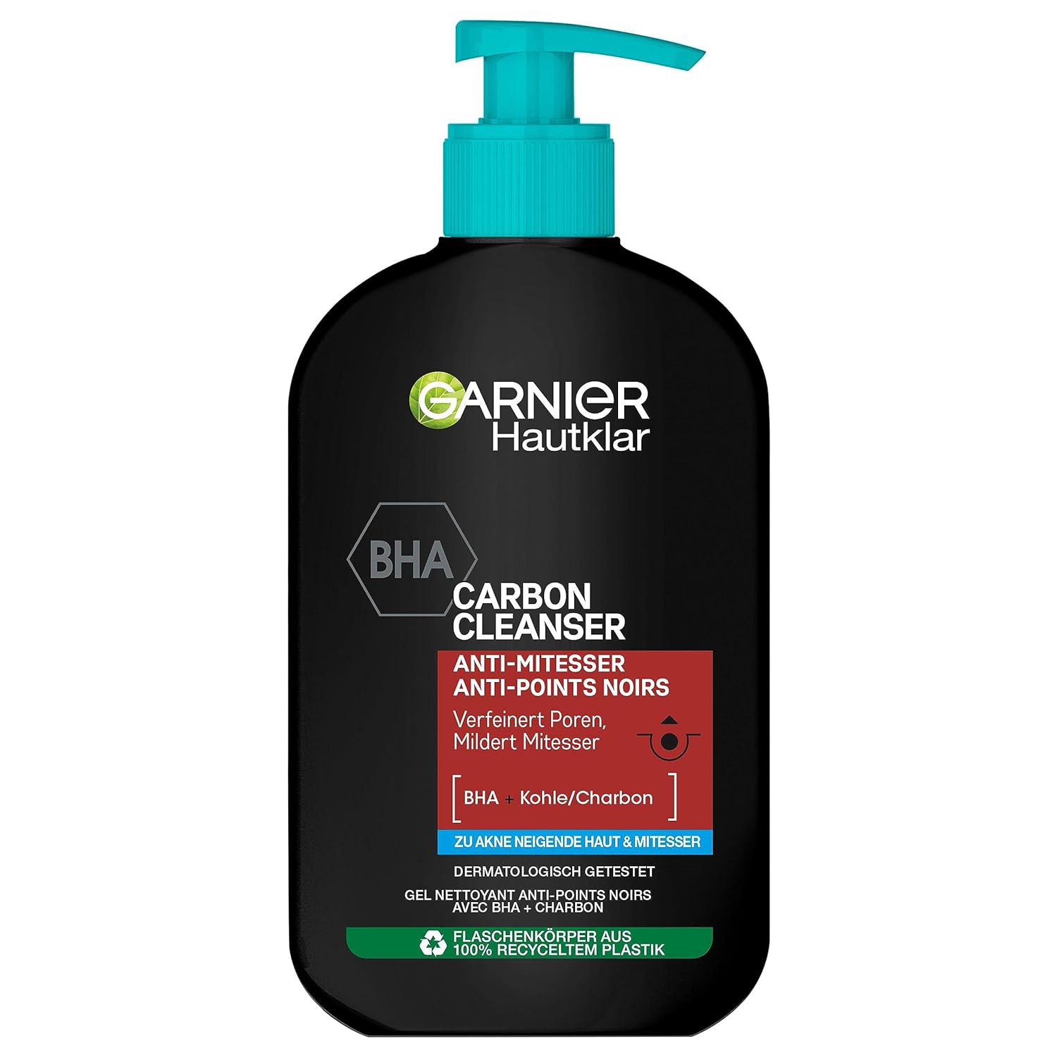 Garnier Skin Clear Wash Gel, BHA Carbon Cleanser with Charcoal, Anti-Blackheads & Anti-Pimple Wash Gel and Facial Cleanser, 250 ml