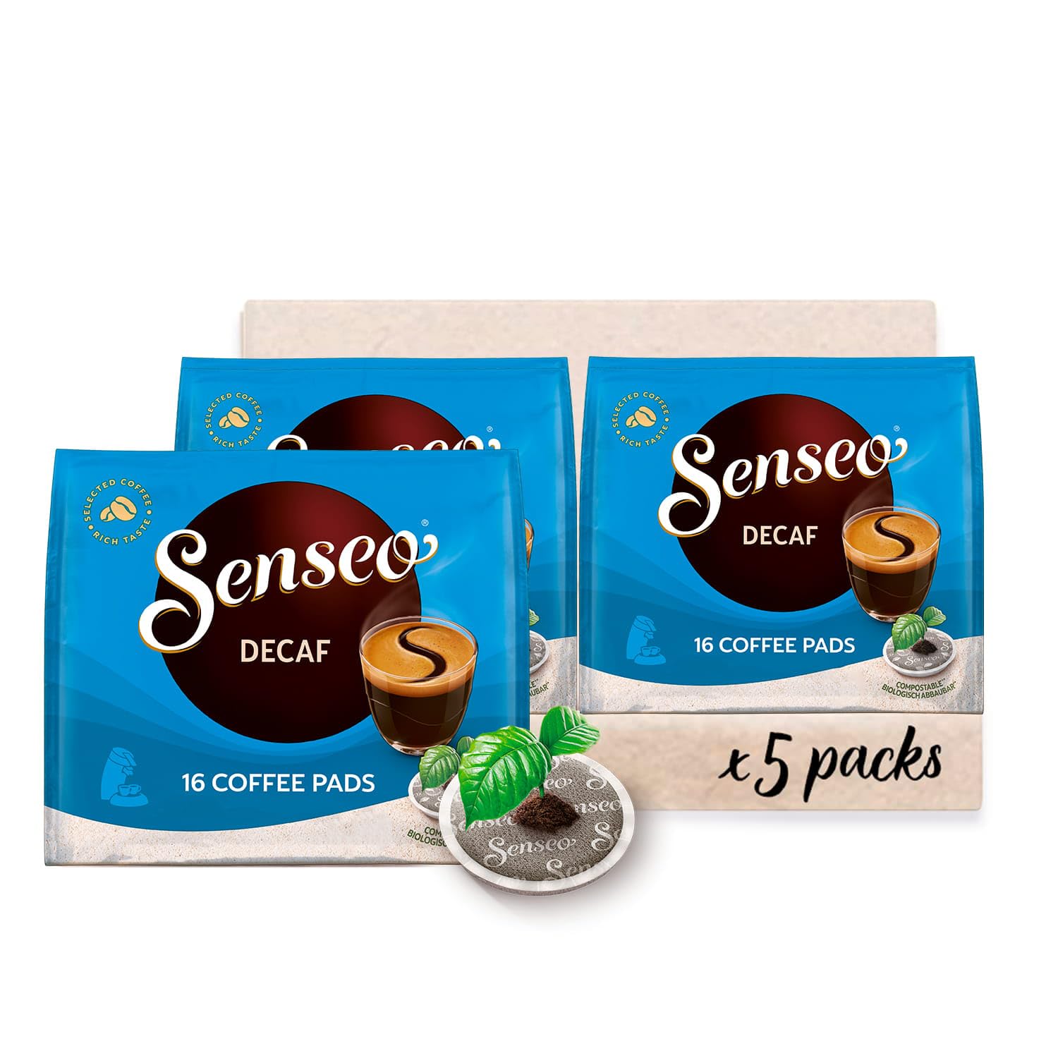 Senseo Decaf Decaf Decaffeinated 5 x 16 Drinks 80 Coffee Pods