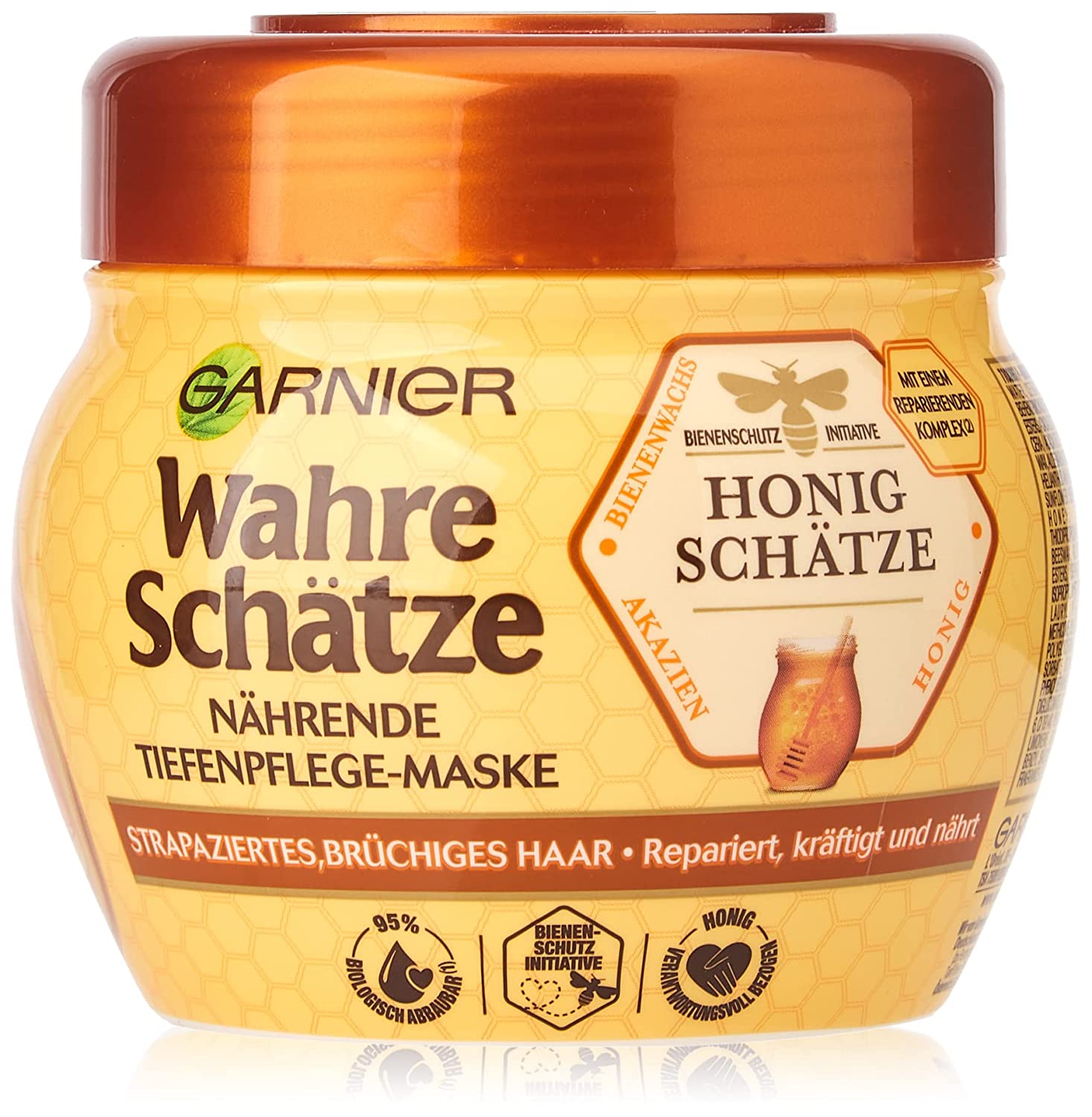GARNIER True Treasures Hair Mask / Hair Treatment for Intensive Hair Care / Preserves the Colour Shine (with Royal Jelly, Bee Balm and Honey) for Brittle, Stressed Hair) 1 x 300 ml