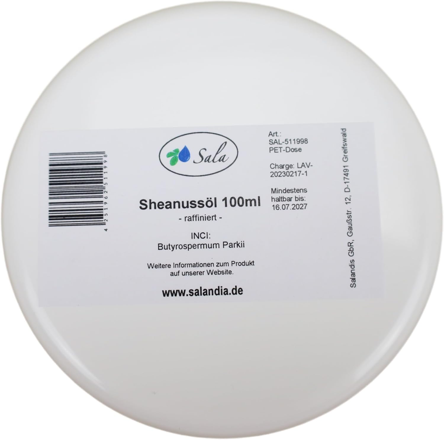 Sala Shea Nut Oil Refined 100 ml PET Tin