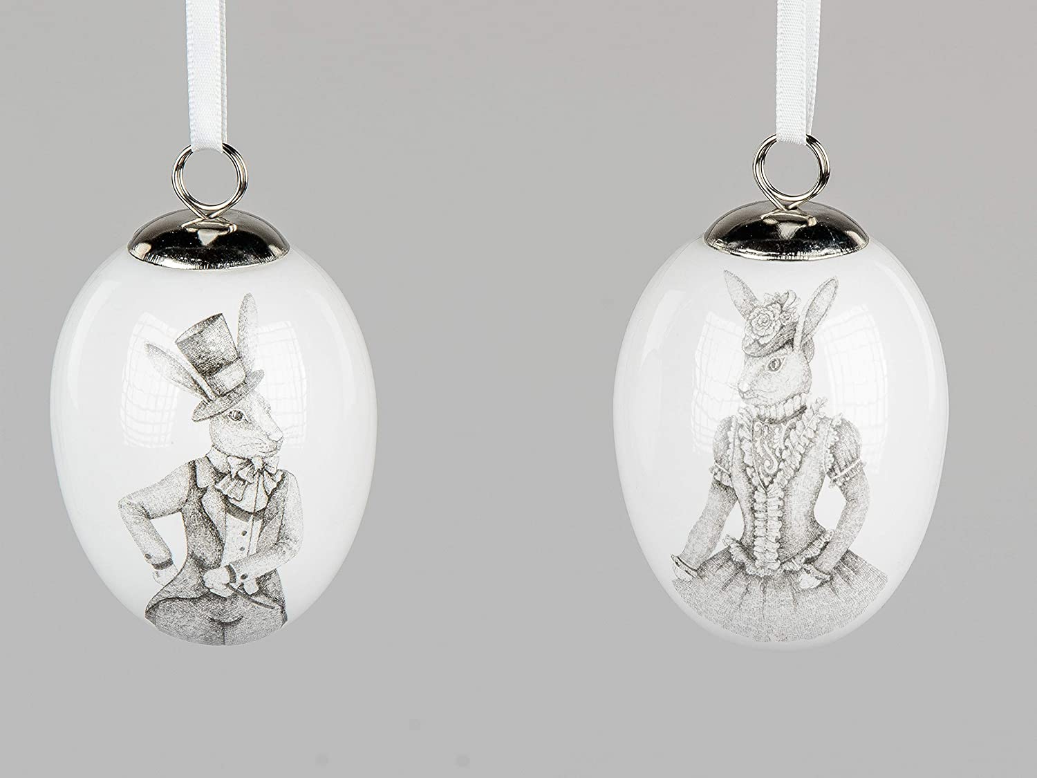 Formano Set Of 2 Decorative Eggs Nostalgia Hanging Height 7 Cm With Rabbit 