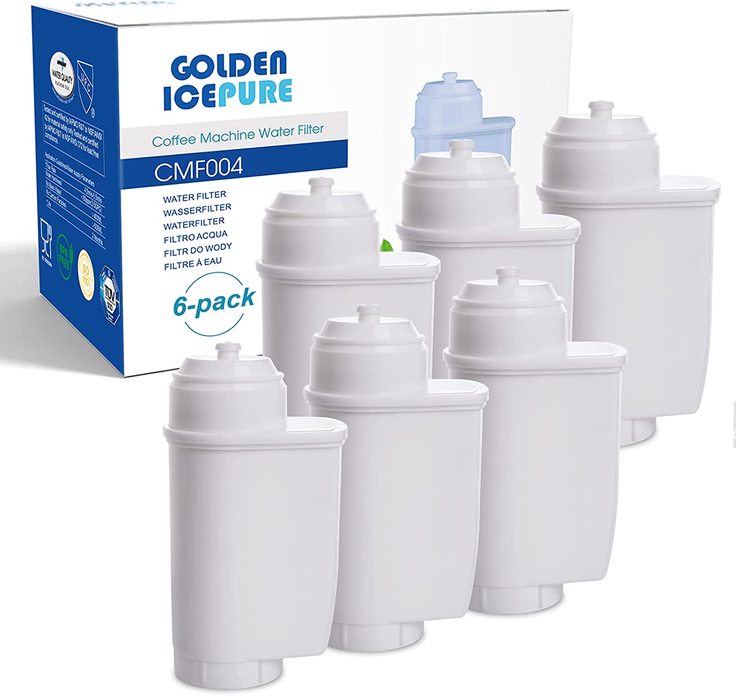 GOLDEN ICEPURE Coffee Water Filter Compatible with Siemens EQ Series, EQ 6, Siemens TZ70003, TCZ7003, TCZ7033, Brita Intenza, Bosch 12008246 Water Filter, BCM8450UC Pack of 6