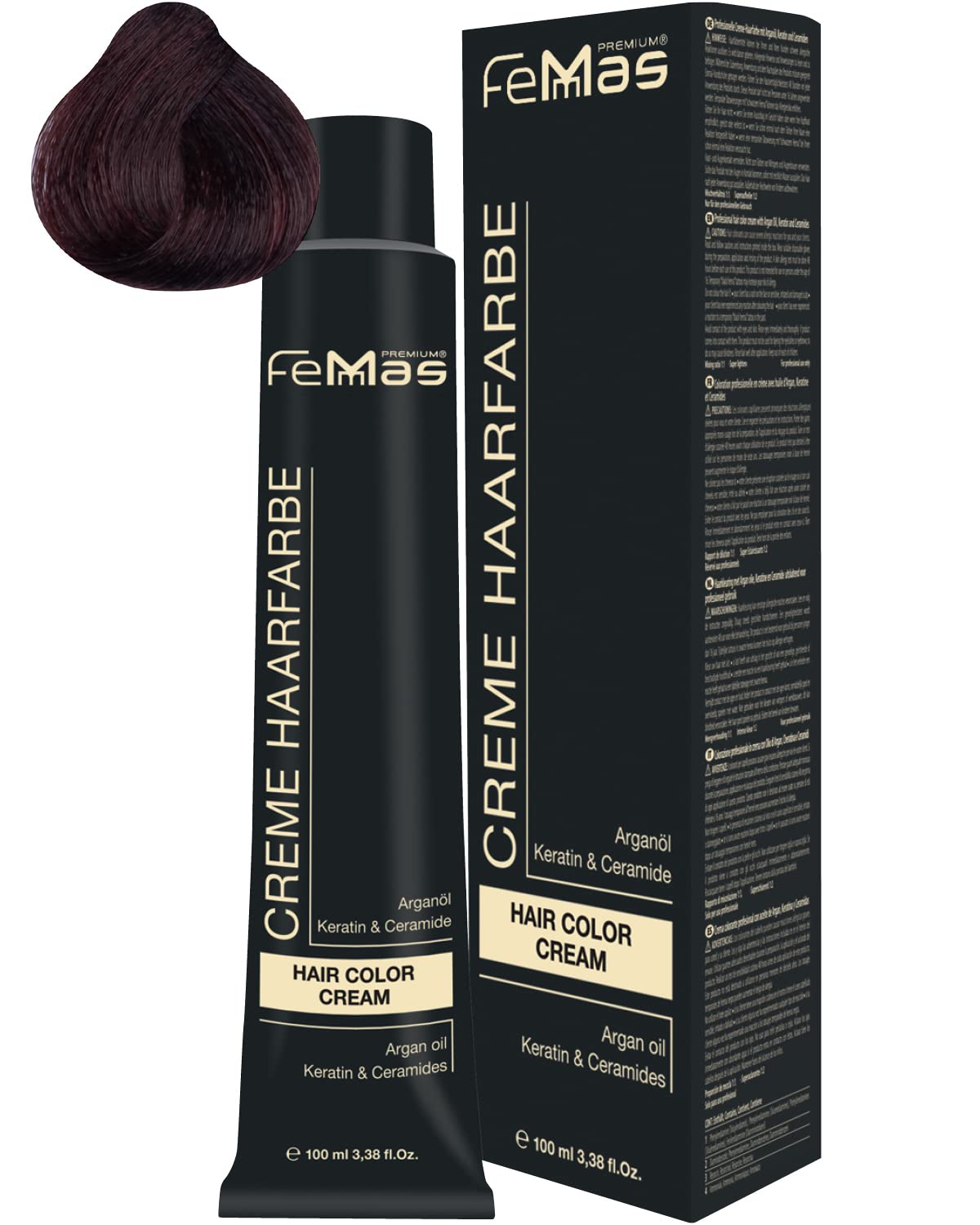 Femmas Hair Colour Cream, 100 ml Hair Colour with Argan Oil, Keratin & Ceramide (Dark Brown Red 3.6), ‎dark 3.6
