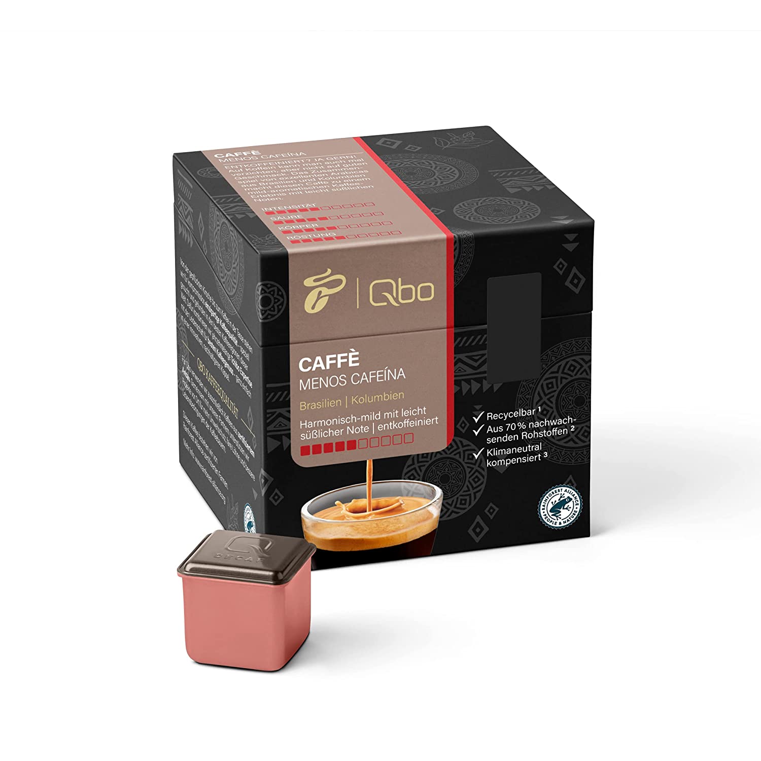 Tchibo Qbo Caffè Menos Cafeína Premium Kaffeekapseln, 27 Stück (Caffè, Intensität 5/10, mild und süßlich, entkoffeiniert), nachhaltig, aus 70% nachwachsenden Rohstoffen & klimaneutral kompensiert