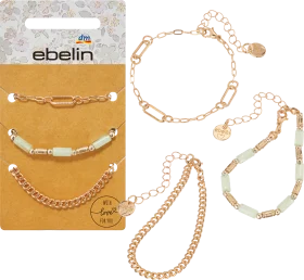 ebelin bracelets with stones, gold look, 3 pieces