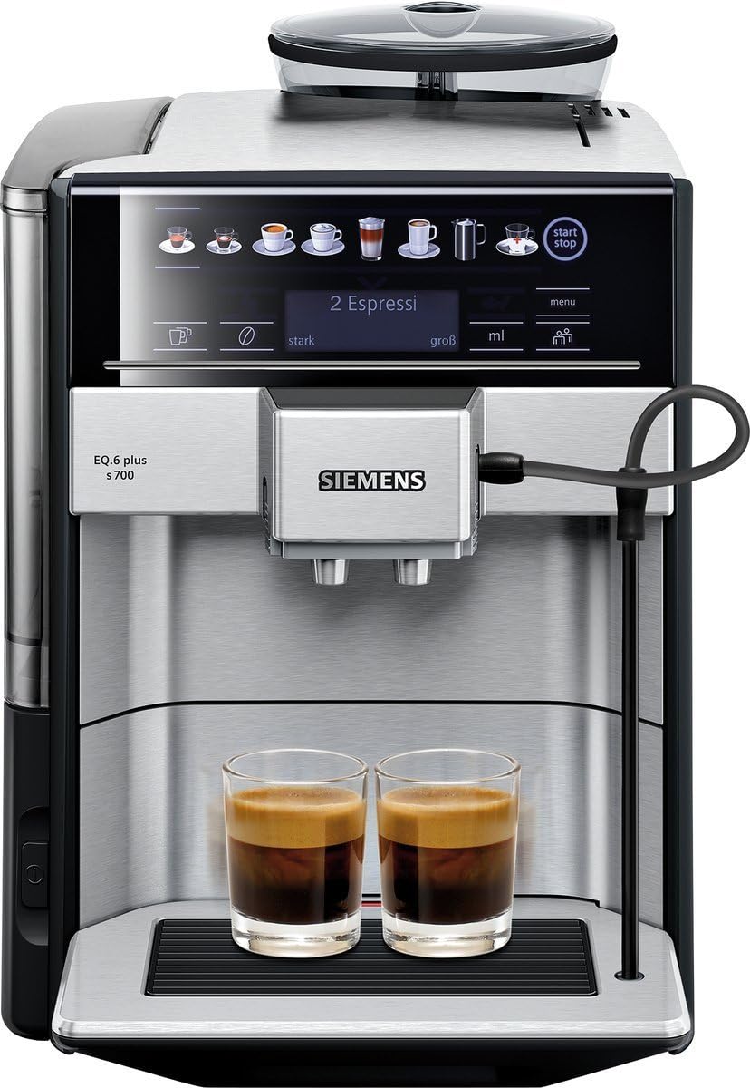 SIEMENS EQ.6 Plus s700 Fully Automatic Coffee Maker, 1500 W, Ceramic Grinder, Touch Sensor Direct Selection Buttons, Personalized Drinks, Double Cup Cover, Stainless Steel