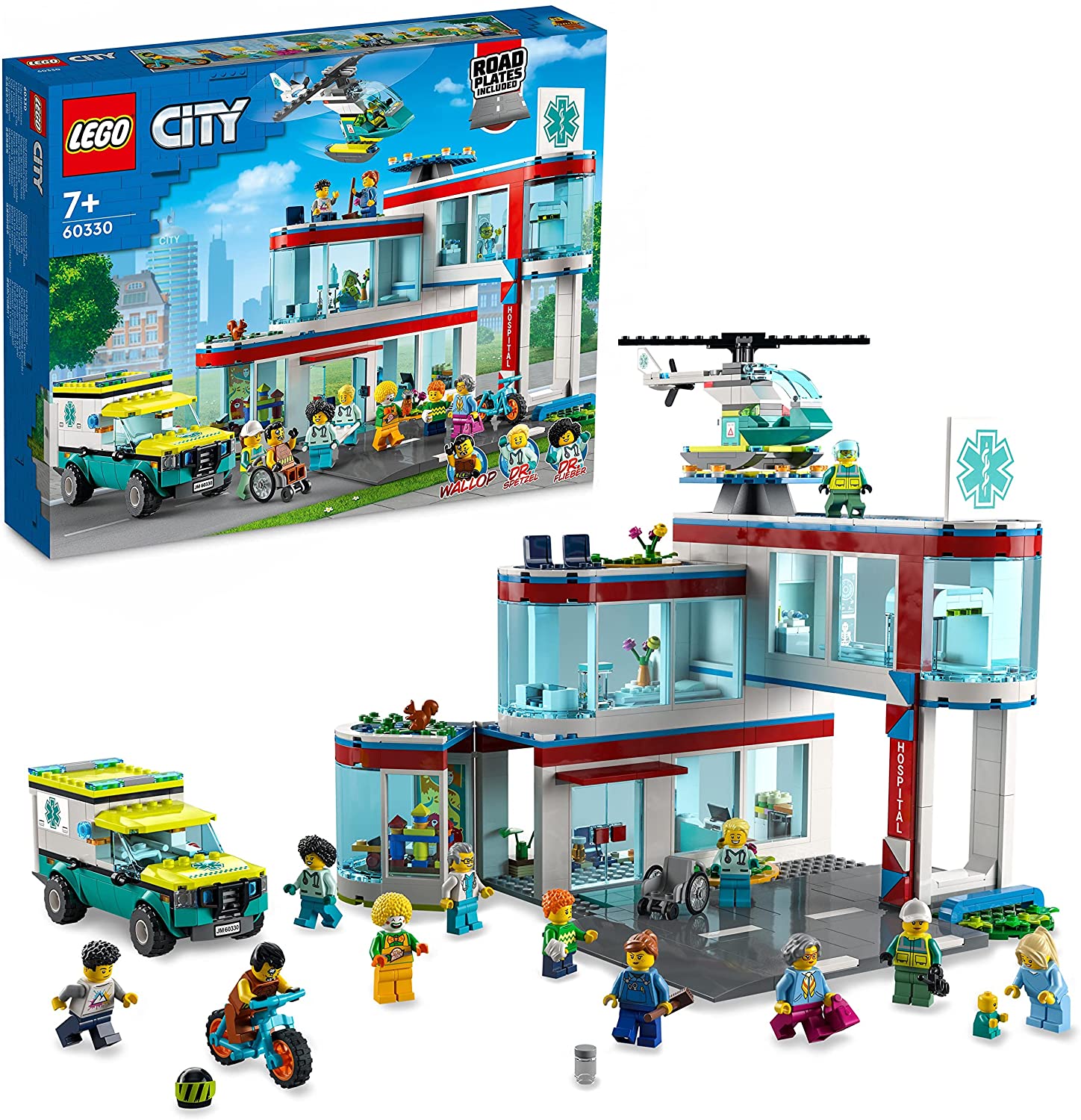 LEGO 60330 City Krankenhaus mit Krankenwagen, Rettungshubschrauber und 12 M