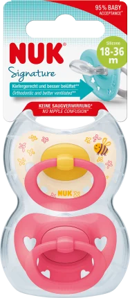 Schnuller signature silicone, yellow/pink, from 18 months, 2 hours