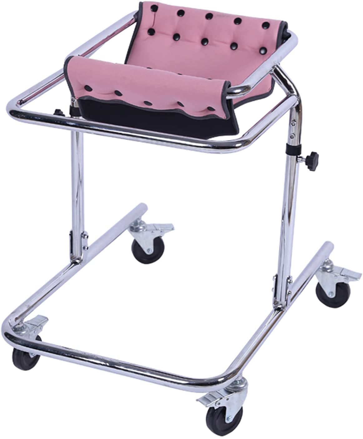 Daily necessities LTD Adjustable Folding Rollator for Children with Removable Seat and Wheels, Upright Training Scooter for Disabled, Children and Teenagers, Mobility Aid Rollator (Colour : Pink)