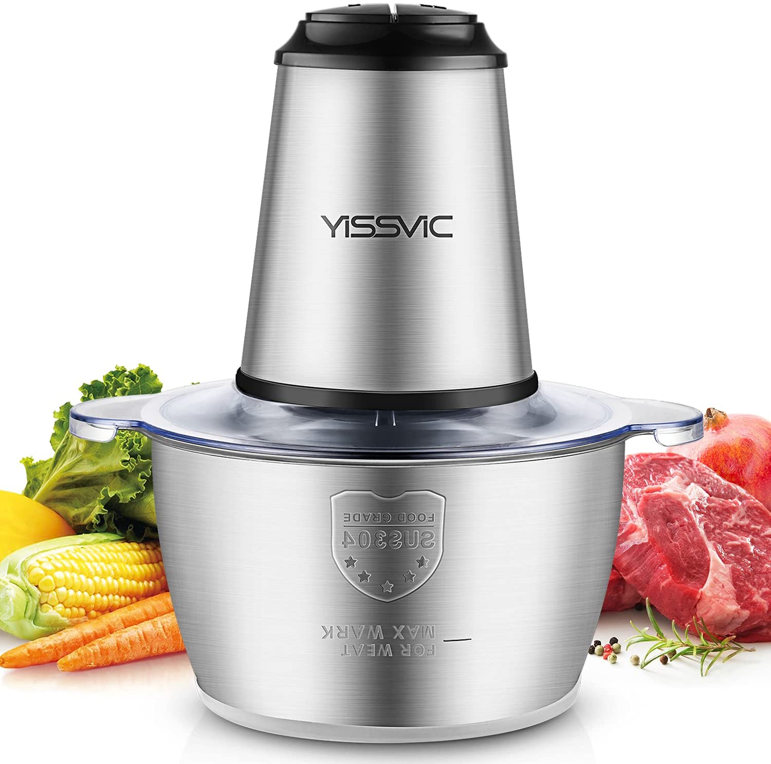 YISSVIC Universal Chopper 1.5 L 300 W Electric Multi-Chopper with 2 Speed Levels 4 Stainless Steel Blades