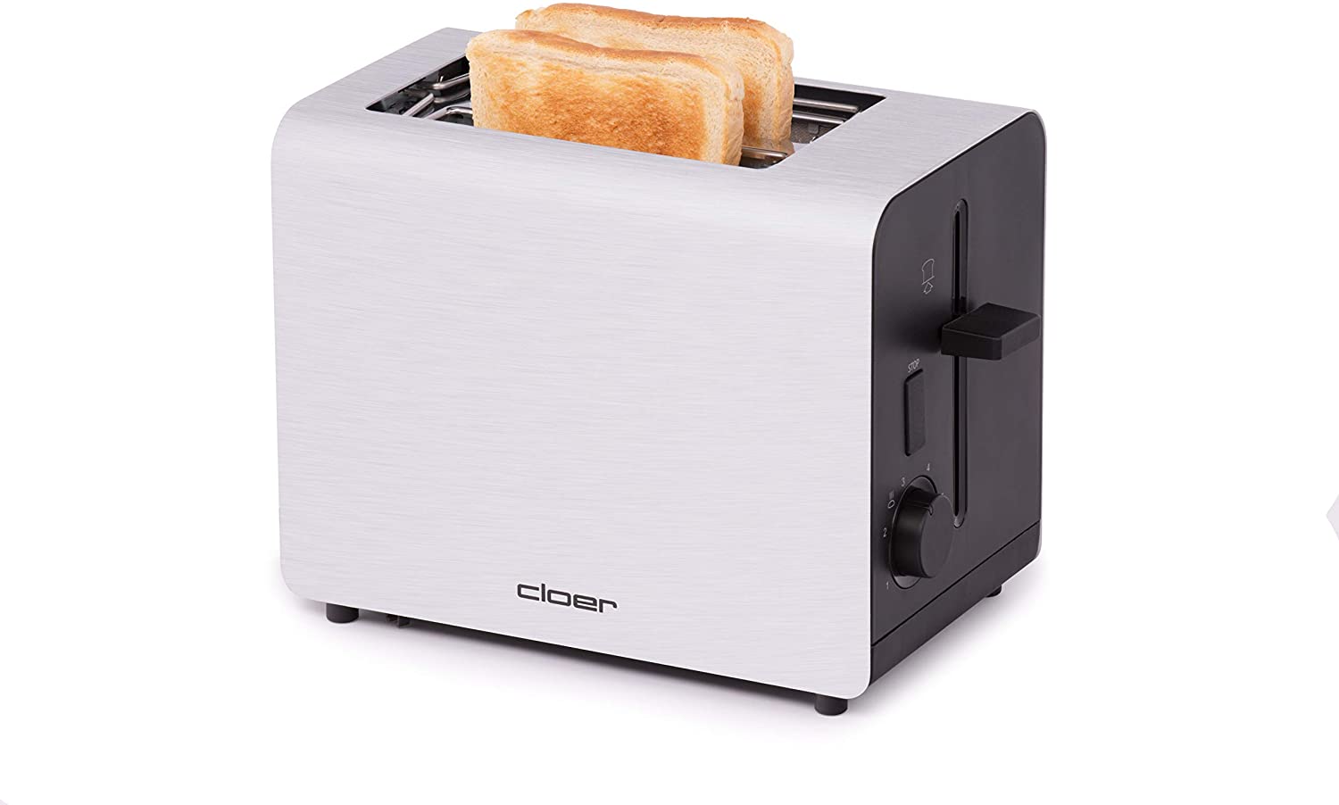 Cloer 3519 Toaster / 825 W / for 2 Slices of Toast / Integrated Bun Attachment / Re-lifting Device / Crumb Drawer / Frosted Heat-Insulated Aluminium Housing