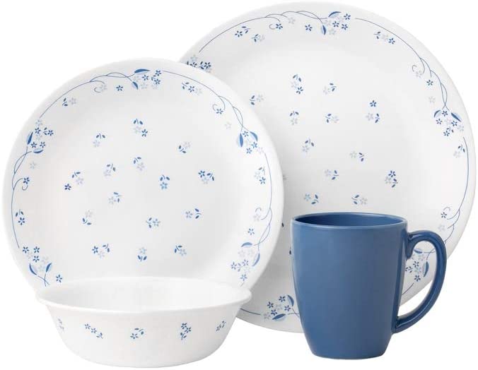 Corelle 16-Piece Vitrelle Glass Provincial Blue Chip and Break Resistant Dinner Set, Service for 4, Blue