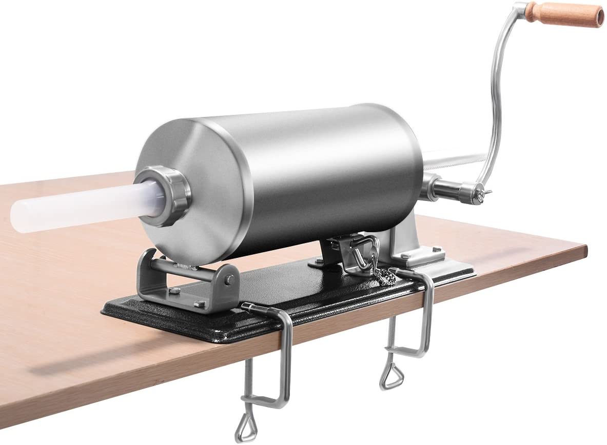 COSTWAY 3.6 L / 4.8 L Manual Sausage Filler Stainless Steel Sausage Maker with 4 Filling Tubes Silver Sausage Press with Table Clamp Sausage Syringe Silver (4.8 L)