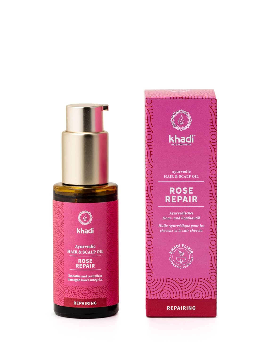 khadi Rose Repair Hair Oil - Regeneration for Structure-Damaged, Dry Hair & Split Ends - 100% Natural, Vegetable, Vegan & Silicone-Free - 50 ml