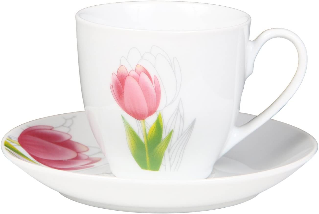 Dajar Tulip Coffee Service 12 Pieces, Porcelain, White/Pink/Green, 41 x 15.5 x 8.2 cm – Units