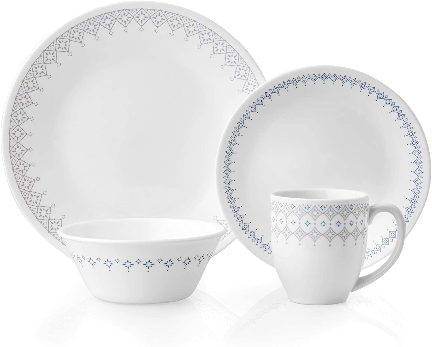 Corelle 3228 Shatterproof 16 Piece Dinner Set for 4 People Vitrelle Glass