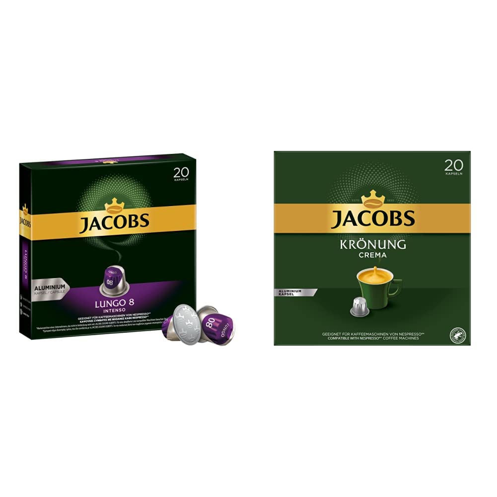 Jacobs Lungo Intenso Coffee Capsules, Intensity 8 of 12, 10 x 20 Drinks & Coffee Capsules Coronation Crema, 200 Nespresso Compatible Capsules, Pack of 10, 10 x 20 Drinks, 1040 g