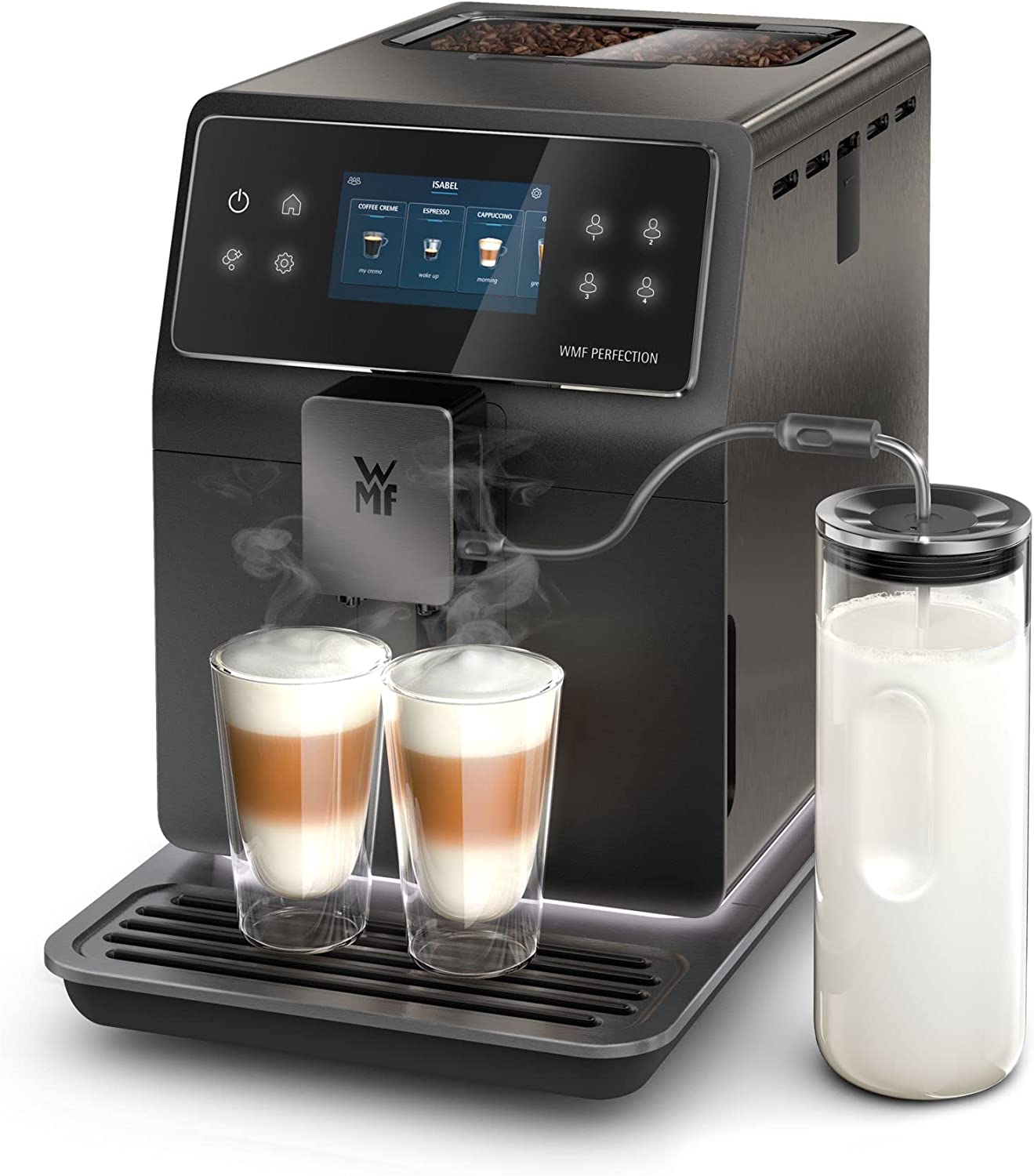 WMF Perfection 890L Fully Automatic Coffee Machine with Milk System, 18 Drink Specialities, Double Thermal Block, Stainless Steel Grinder, User Profile, 1 L Milk Container