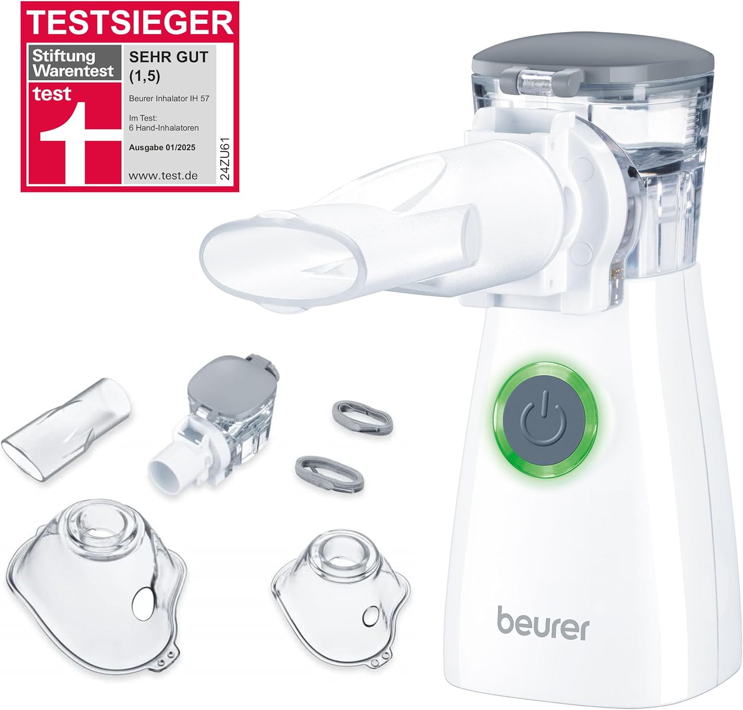 Beurer IH 57 Nebulizer with Oscillating Diaphragm and Aerosol Technology, Portable Inhaler with Rechargeable Battery for Colds, Asthma and Other Respiratory Diseases
