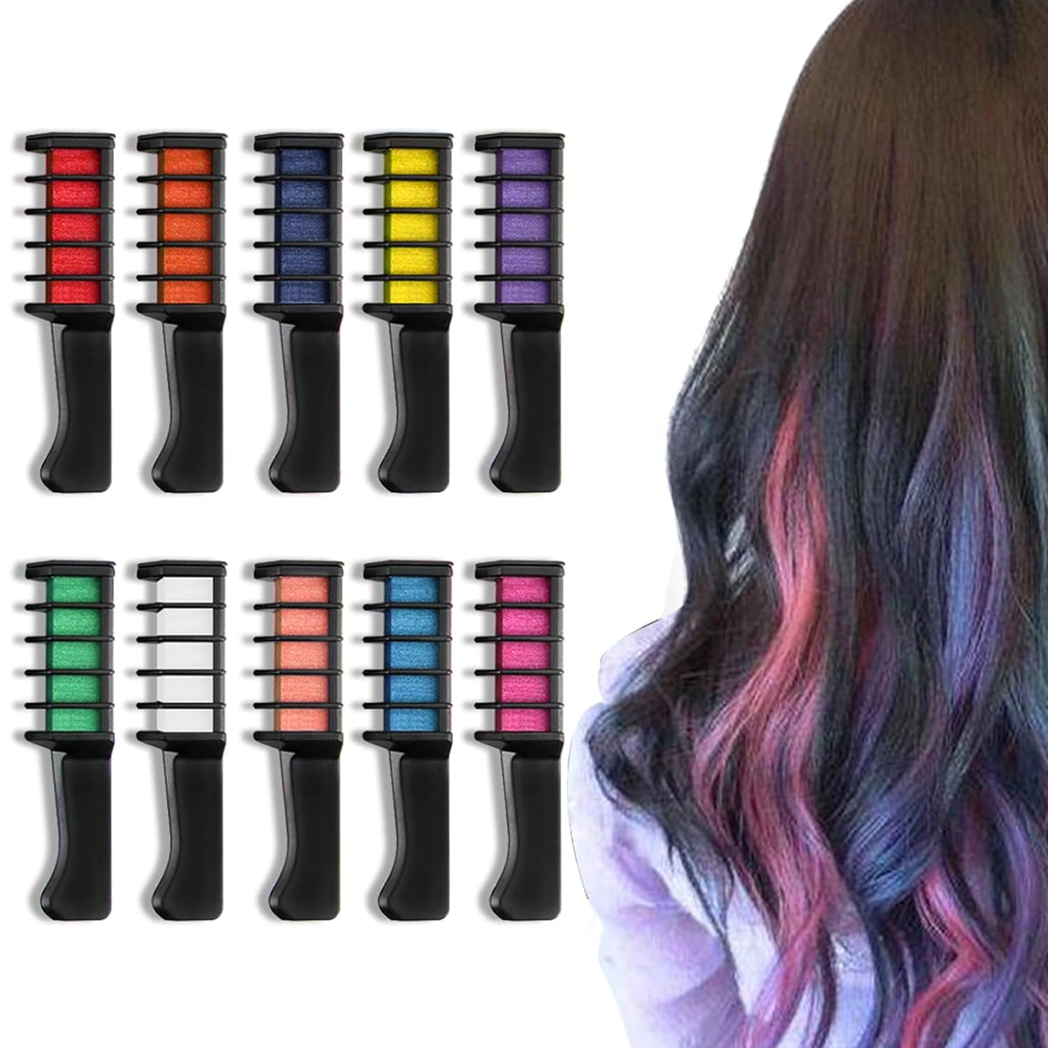 Thoquene Pack of 10 Temporary Hair Chalks for Children Girls, Washable Hair Color for Children 4 5 6 7 8 9 11+ Years