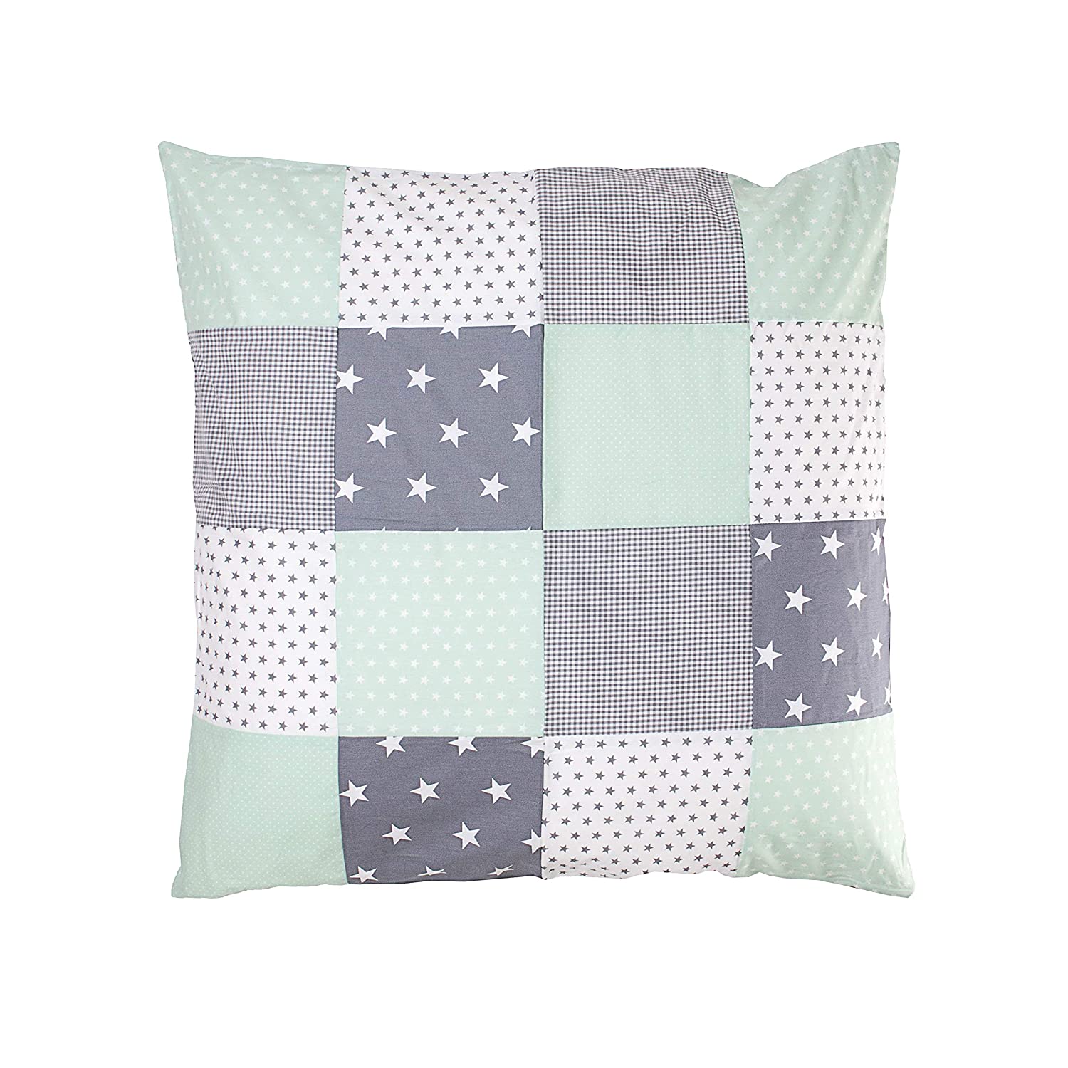 Ullenboom ® Baby Patchwork Cushion 80 X 80 Cm Mint Grey (Made In Eu) – With