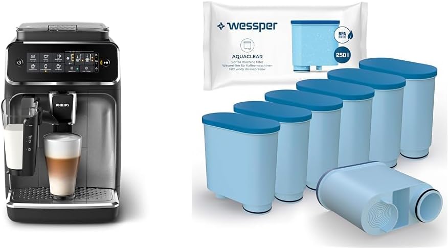 Philips Series 3200 Fully Automatic Coffee Machine - LatteGo Milk System & Wessper Water Filter Cartridges Compatible with Saeco and Philips Coffee Machine - Pack of 6