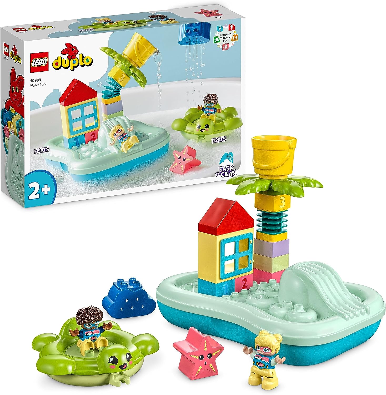 LEGO 10989 DUPLO Water Slide Set, Bath Toy for Toddlers from 2 Years, with Floating Island, Turtle and Starfish Animal Figures, Easy to Clean Bath Water Toy