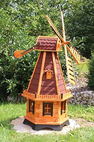 Large Windmill Wind Mill Wooden Treated Type 23.1 and Solar Light, red