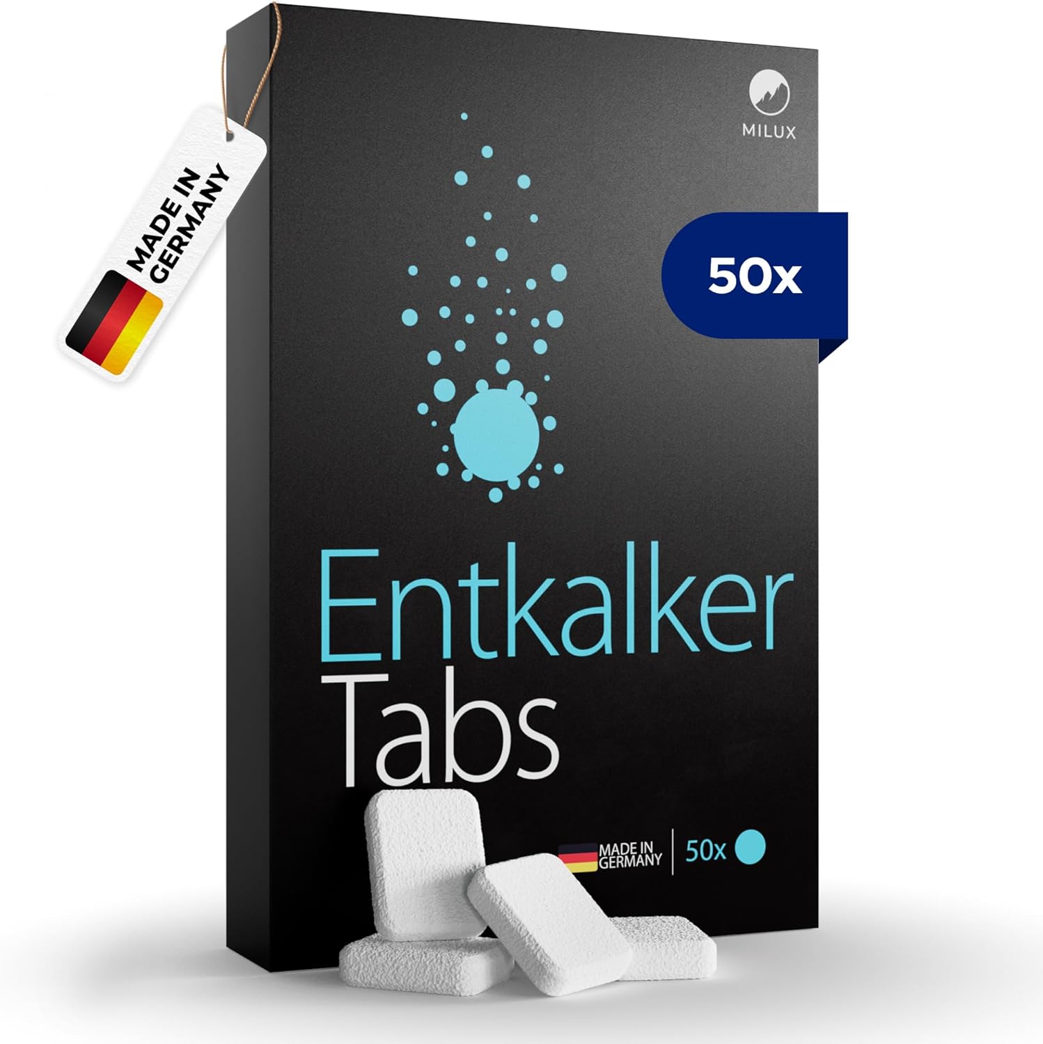 MILUX® 50 x Descaler Tabs (25 Liters) | Can be Used for Delonghi and Jura Fully Automatic Coffee Machines | All-rounder for the kitchen | 1 tab in 500 ml Hot Water | Descaler Coffee Machine | Made in