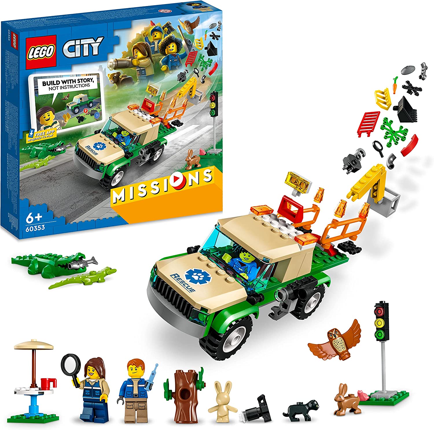 LEGO 60353 City Animal Rescue Missions, Interactive Digital Adventure Play Set with Pickup, 3 Mini Figures and Animal Figures, Toy from 6 Years