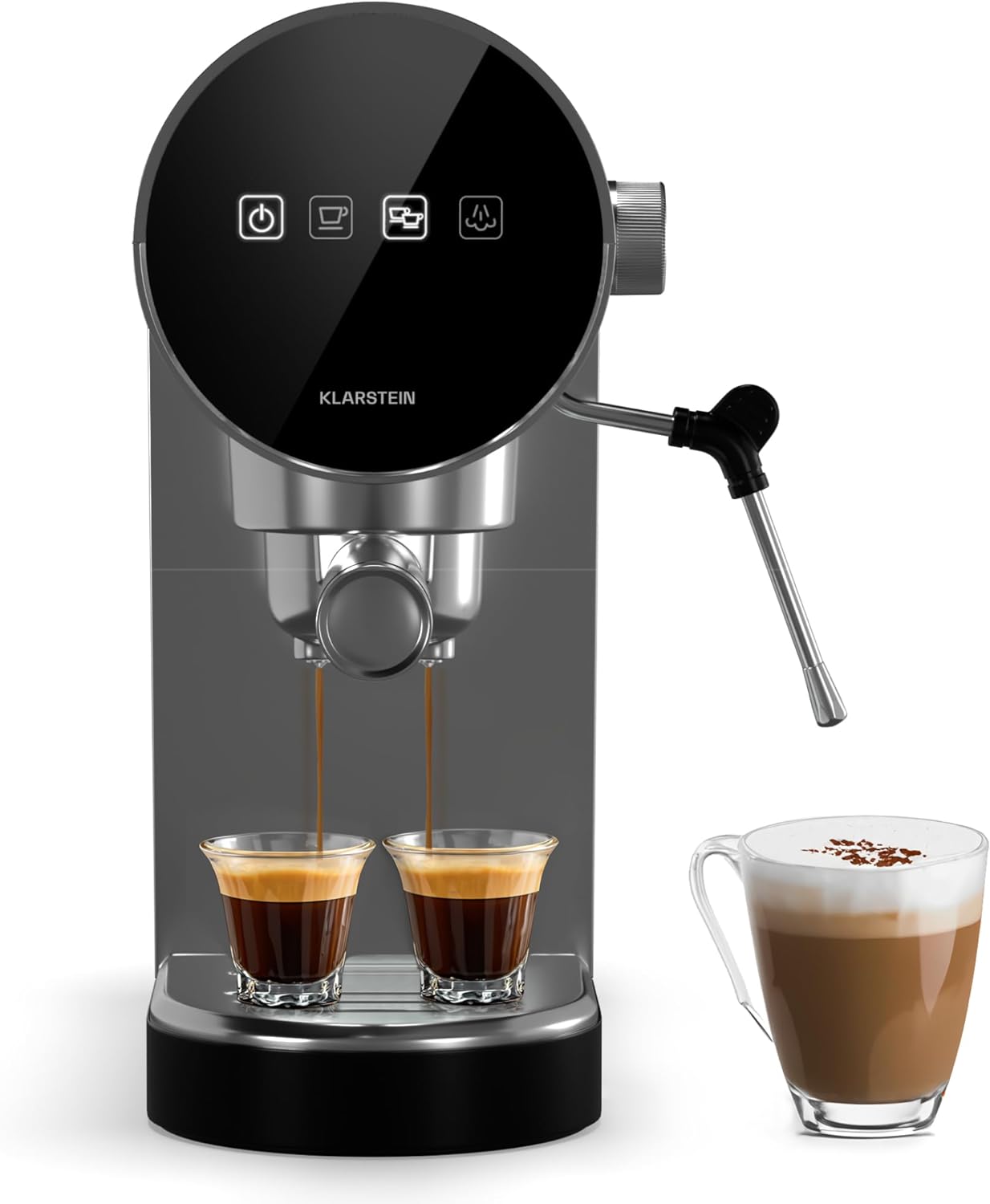 Klarstein Espresso Portafilter Machine with Milk Frother, 0.9 L Retro Mini Espresso Machine With Portafilter, 1360 Watt Small Coffee Machine, Coffee Machine for Cappuccino, Latte & Macchiato