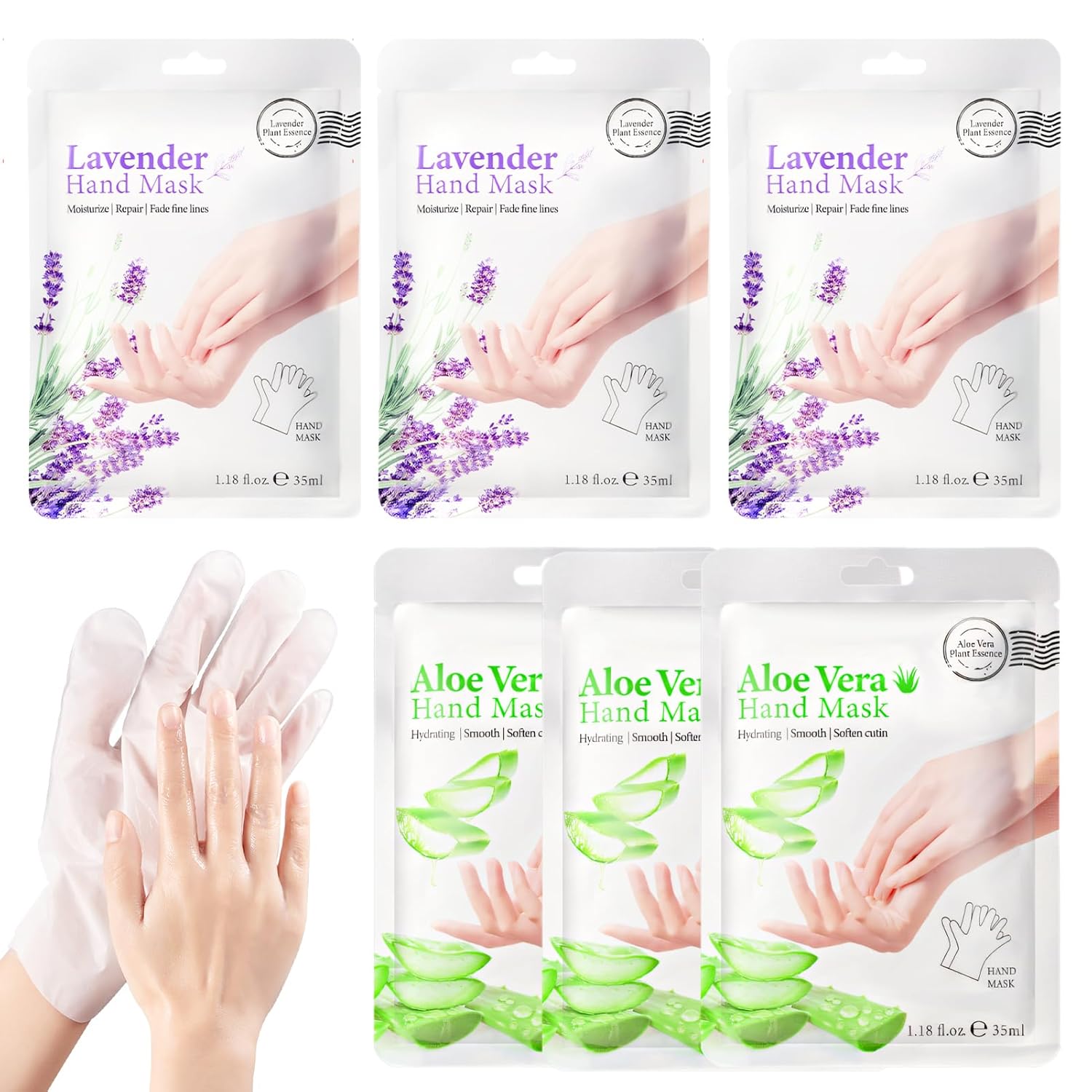 WEILAOK 6 Pairs Hand Mask, Hand Mask for Very Dry Hands, Moisturizing Gloves, Hand Care, Exfoliating Hand Masks with Lavender Extract