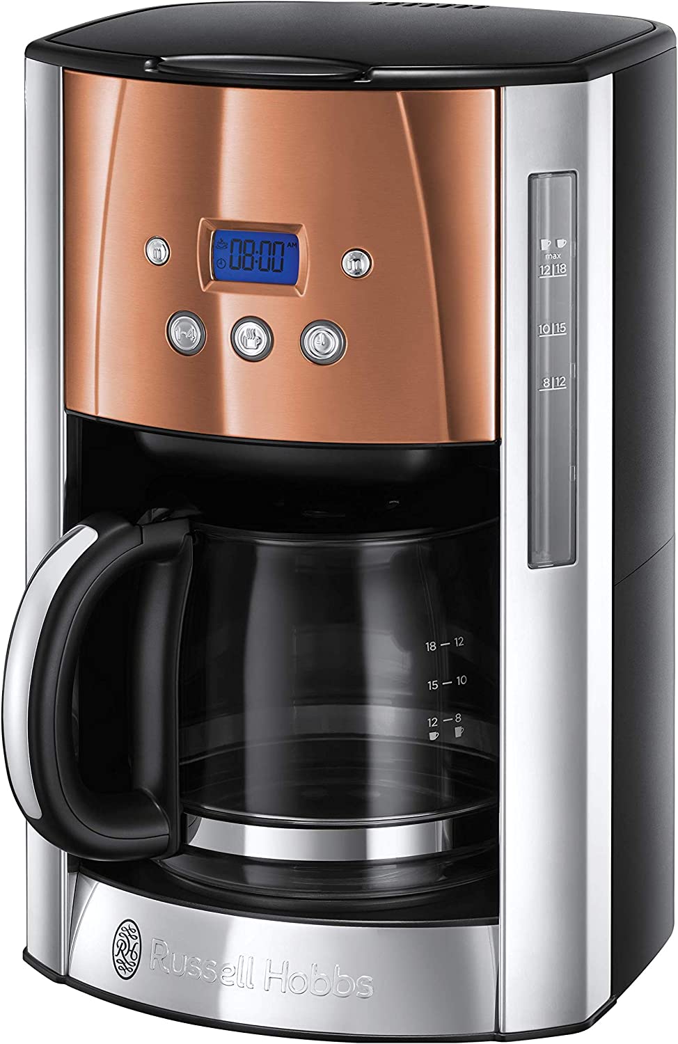 Russell Hobbs Luna 24320 Filter Coffee Machine 1.8 Litre Programmable Coffee Machine with Timer and Automatic Warming Function Copper